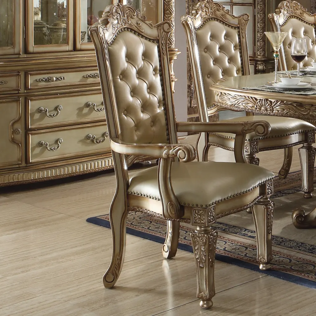 Bone And Gold Patina Arm Chair Tufted Back Set 2 Solid Beige Gold furniture max