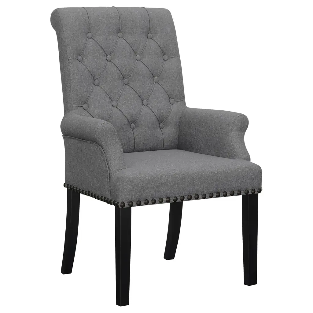 Grey Tufted Arm Chairs Trim Solid Grey Espresso Dining Room Foam Upholstered Chairs Set 2 furniture max
