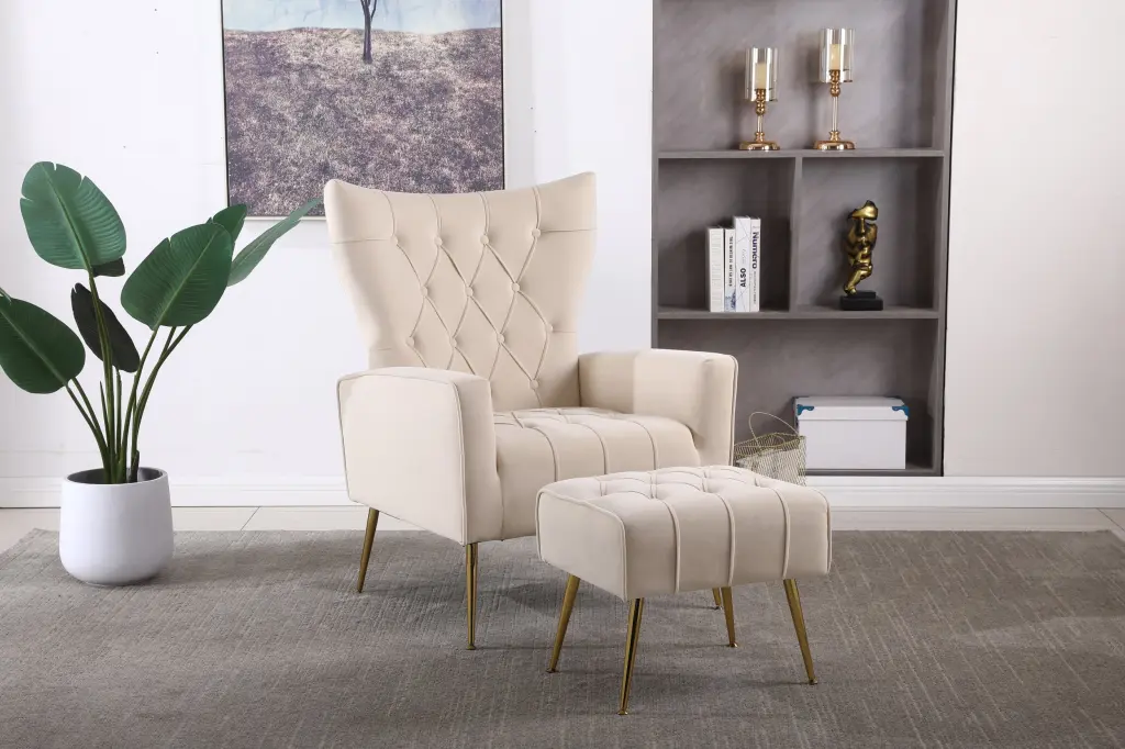 Modern Accent Chair Ottoman - Comfy Armchair Living Room or Bedroom xr-1361
