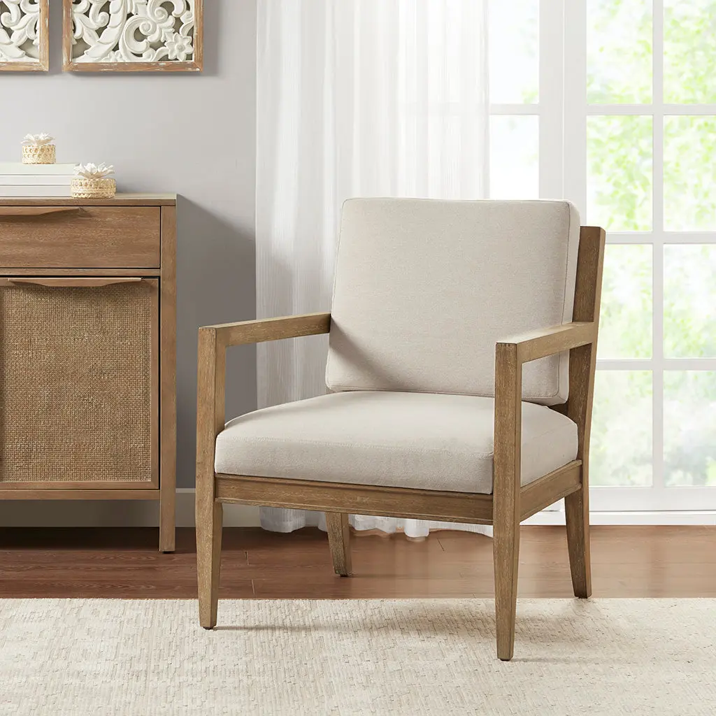 Upholstered Accent Armchair Ivory Polyester Living Room Chair jla