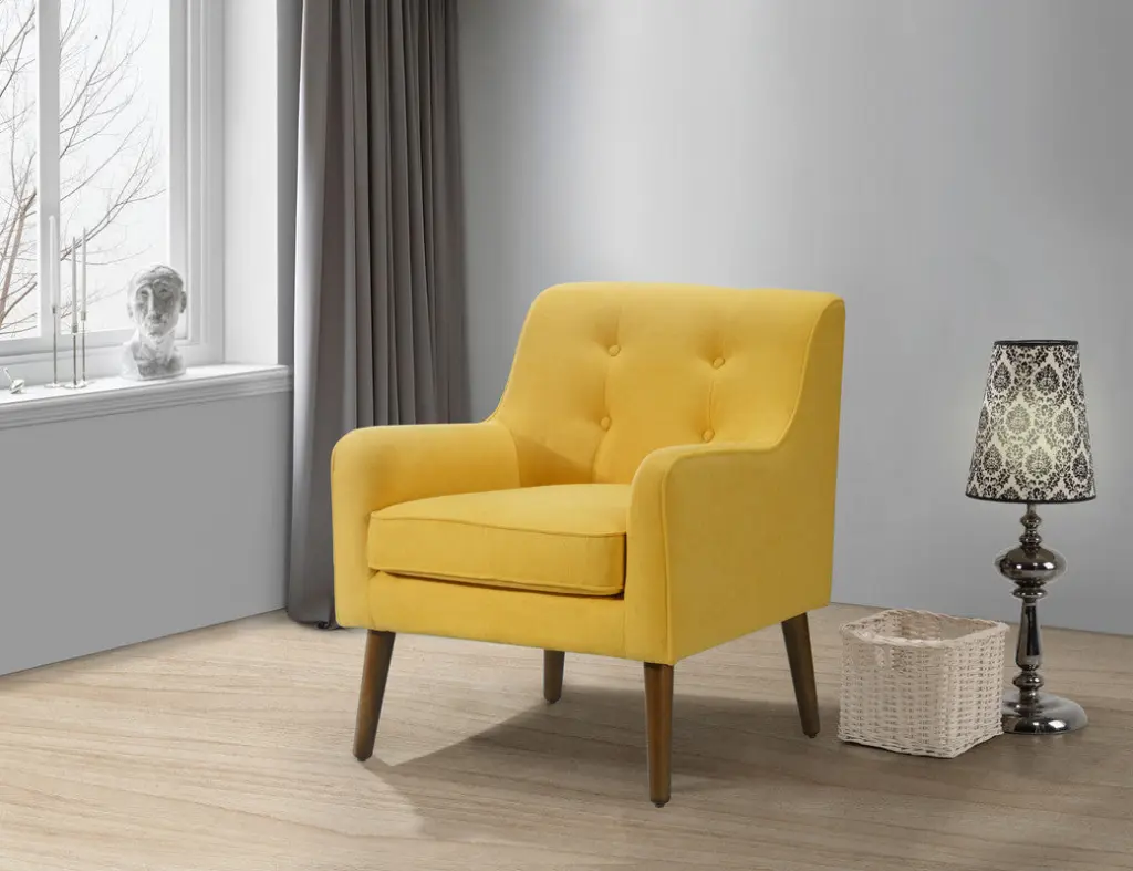 Ryder 25 Inch Mid Century Modern Yellow Woven Fabric Tufted Armchair lilola home