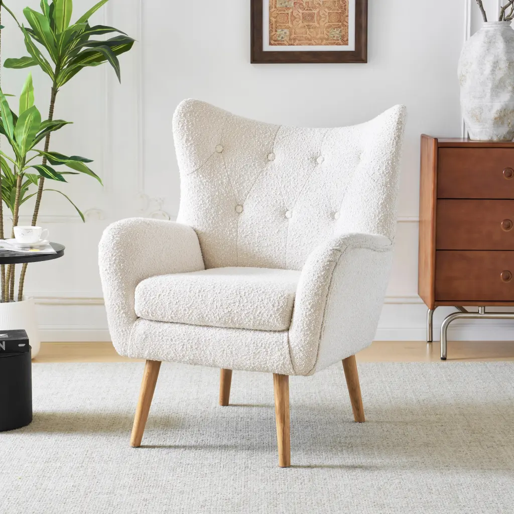 Arm Chair Almond Wood Primary Living Space Modern Foam Fabric nh-cloudhouse
