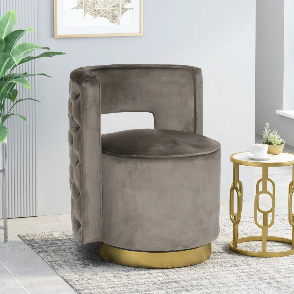 Swivel Arm Chair Grey Fabric Living Room or Office nh-comfortcove