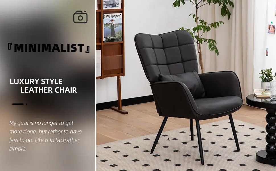 Leather Armchair Modern Accent Chair High Back Living Room Chair w2105