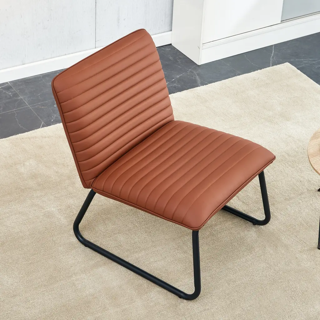 Brown Minimalist Armless Sofa Chair PU Backrest And Black Metal Legs droom w-1151
