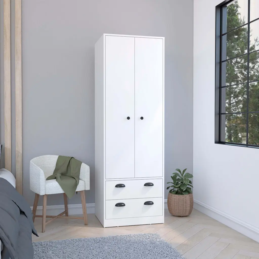 70 Inch White Modern Armoire 2 Drawers and 2 Doors depot e-shop