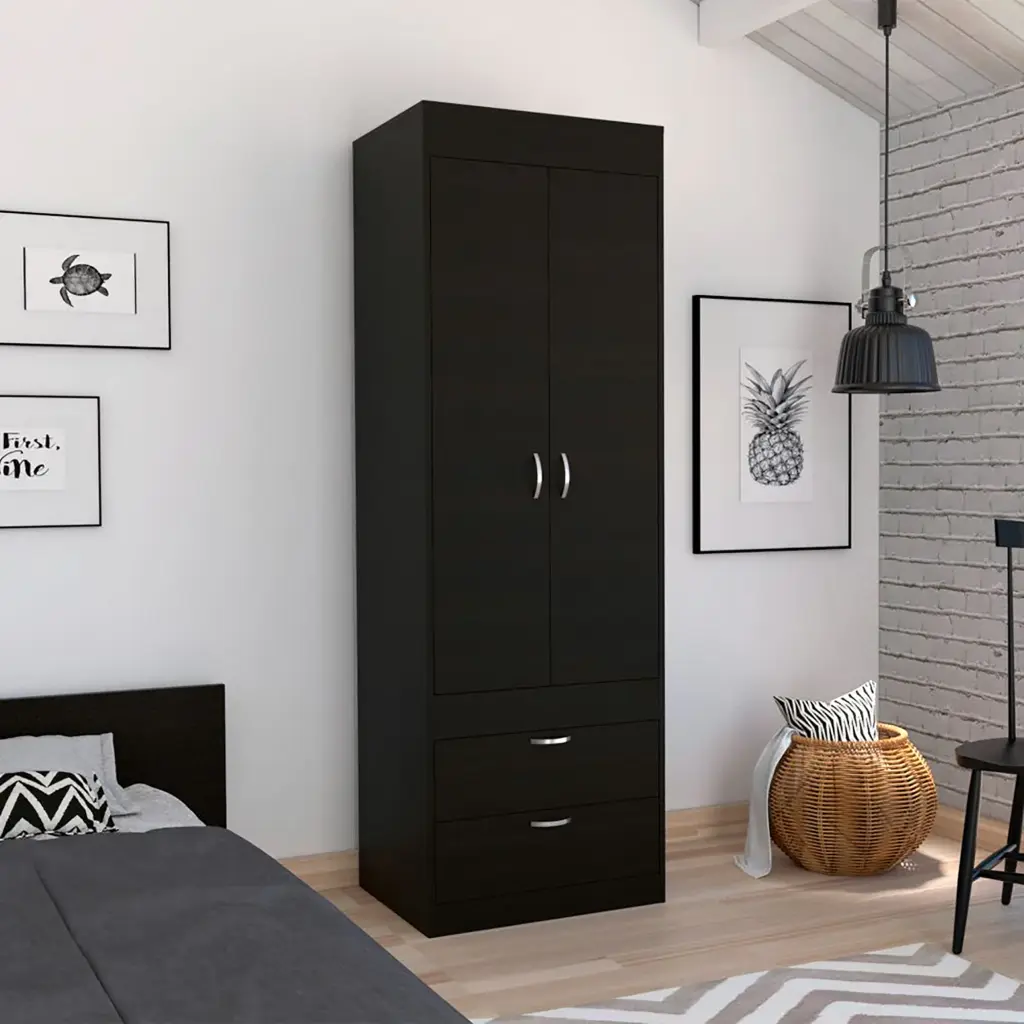 Black Wengue 2 Drawer Armoire Black Bedroom Particle Board furniture max