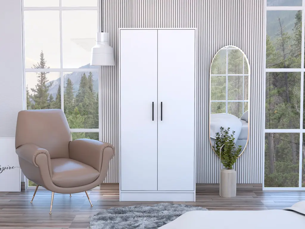 Conway Rectangle Armoire White Particle Board Wardrobe Bedroom Storage furniture max