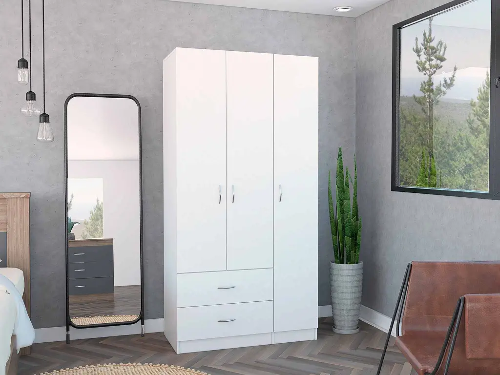 Rowaton 2 Drawer 3 Door Armoire White Particle Board Wardrobe furniture max