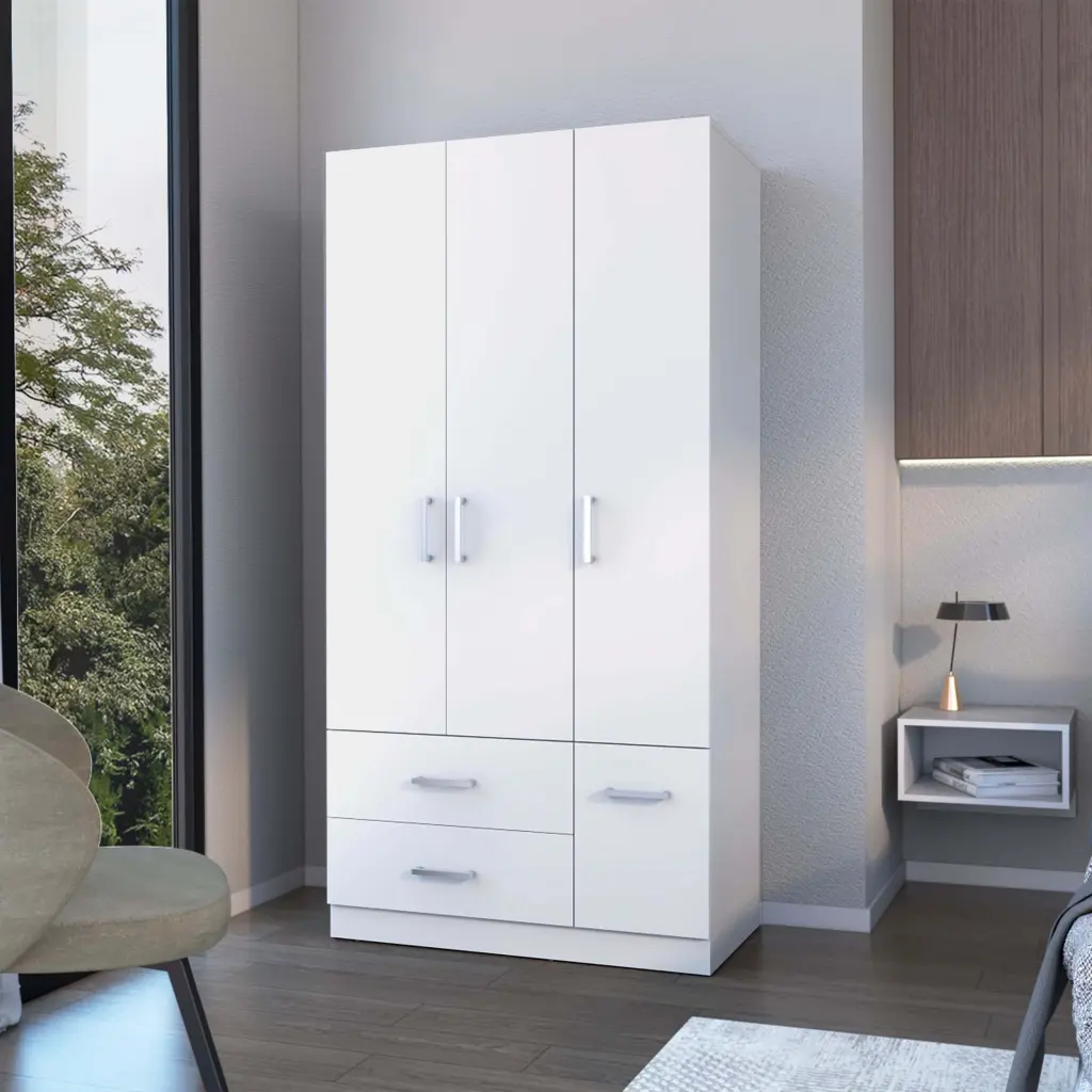 White 4 Door 2 Drawer Armoire White Bedroom Melamine Storage Cabinet furniture max