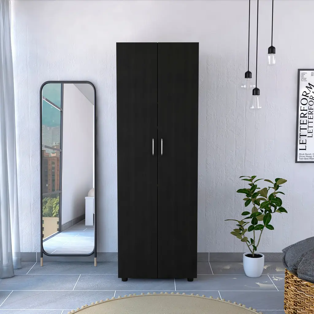 Aurora Armoire Two Interior Shelves Rod Double Door Black Bedroom Storage rta mubles colombia