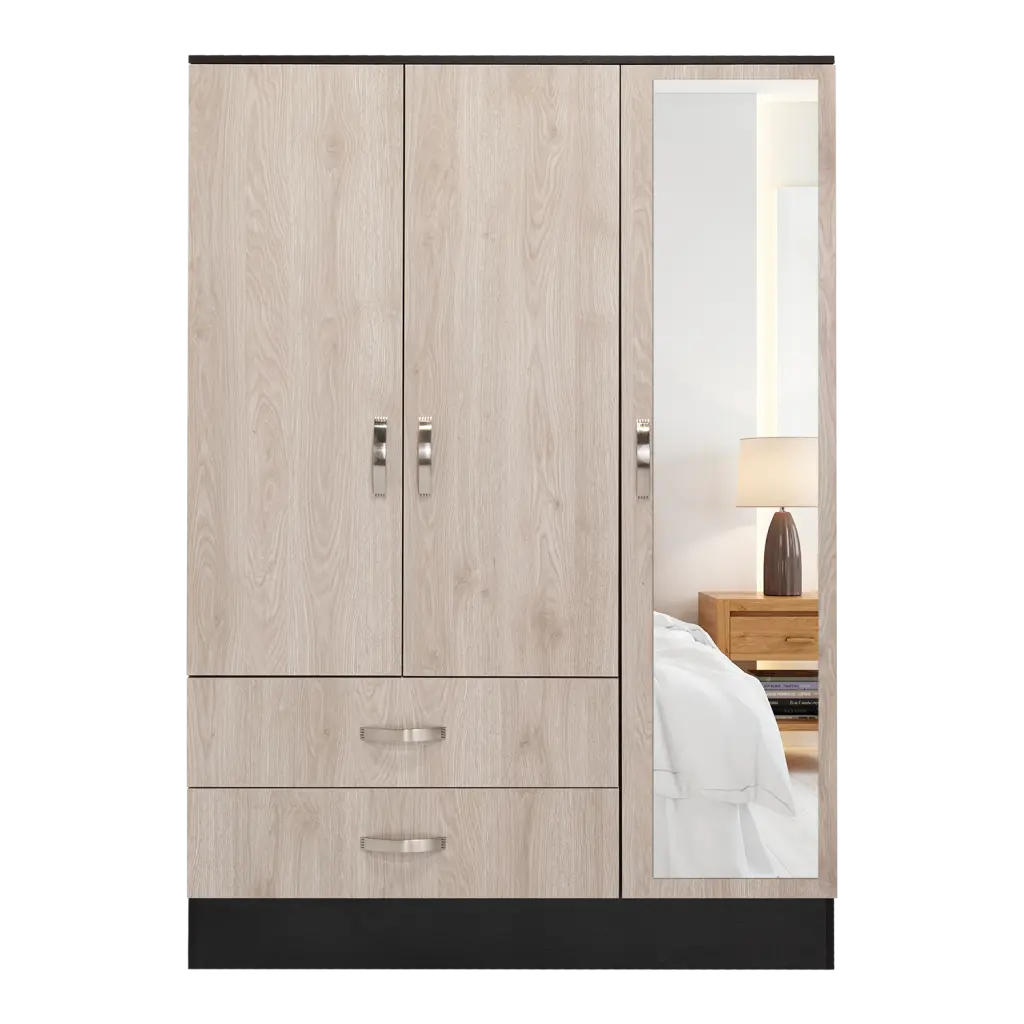 Mirrored Armoire Draggo Bedroom Black Light Gray Particle Board Storage treevol furniture