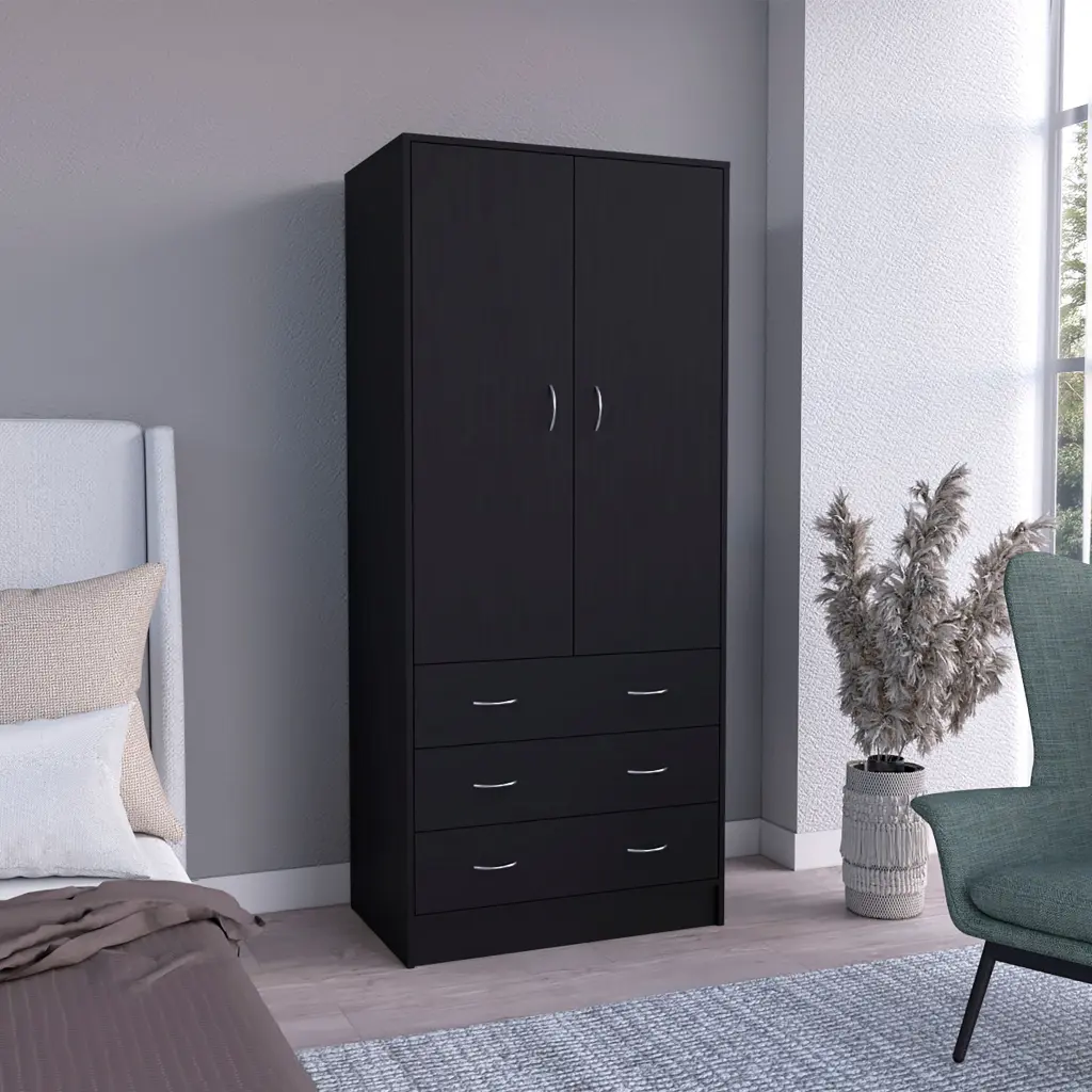 Taly Double Door Armoire Black Modern Particle Board tuhome