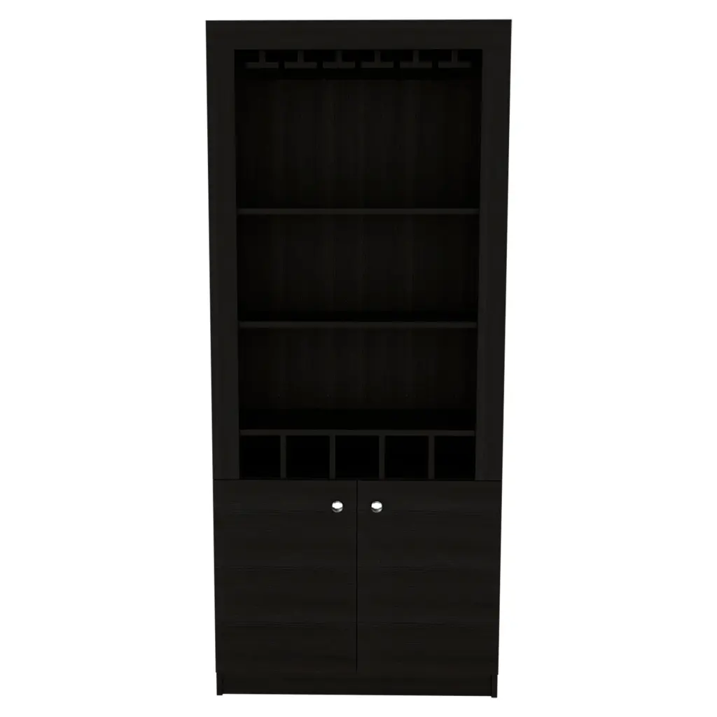 Black Wengue 3 Shelf Rectangle 5 Bottle Bar Cabinet furniture max