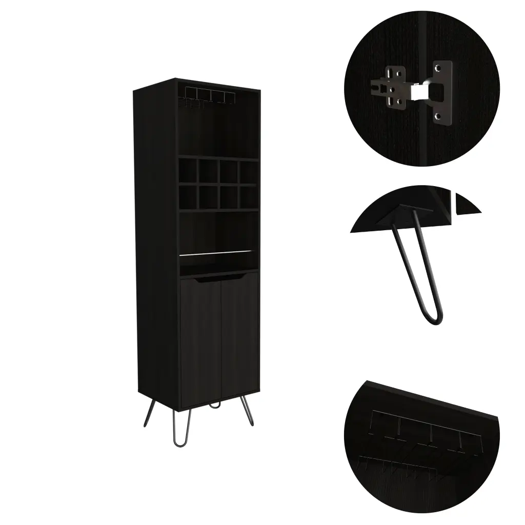 Thorndike 8 Bottle 2 Shelf Bar Cabinet Black Wengue Wine Storage furniture max