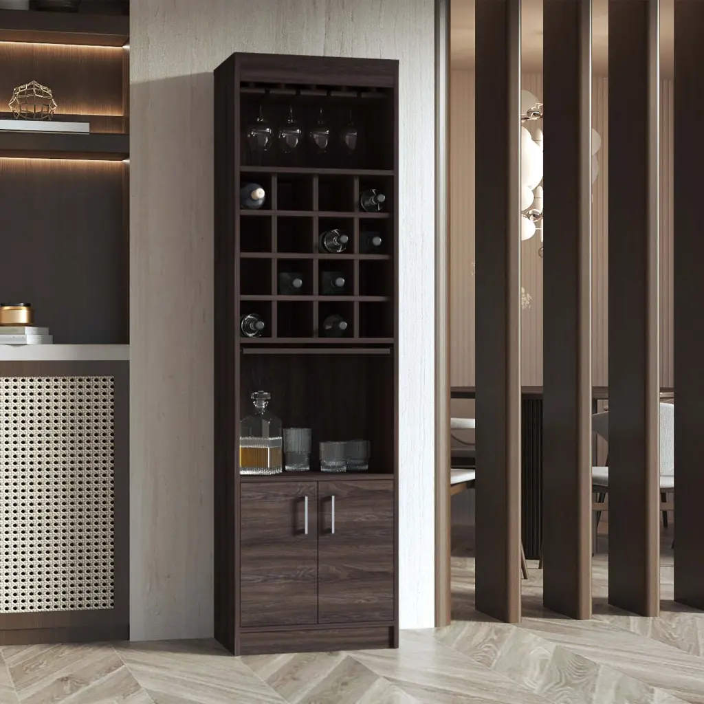 Wolcott 16 Bottle Bar Cabinet Carbon Espresso Brown furniture max