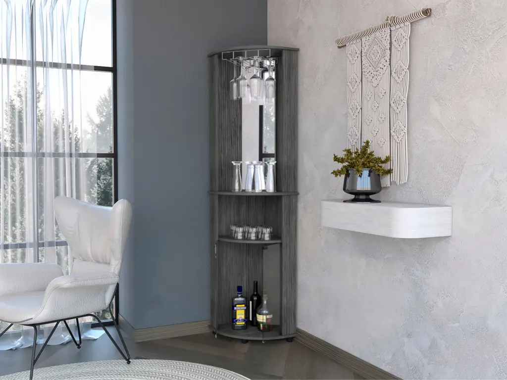 Oregon Corner Bar Cabinet - 3 Tier Shelf Glass Rack Vertical Storage rta mubles colombia