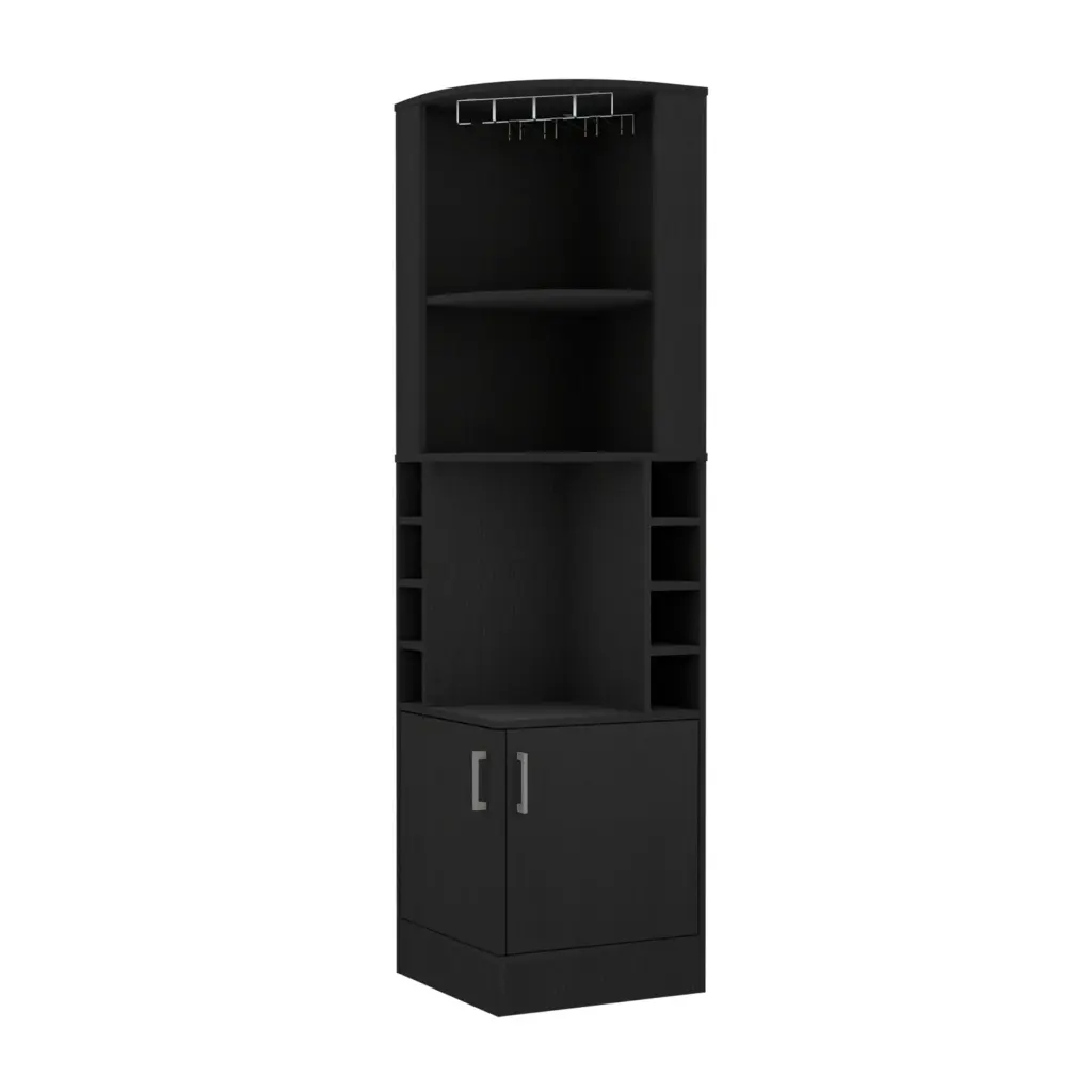 Bar Cabinet Papprika 8 Wine Cubbies Double Door Black Wengue Finish treevol furniture