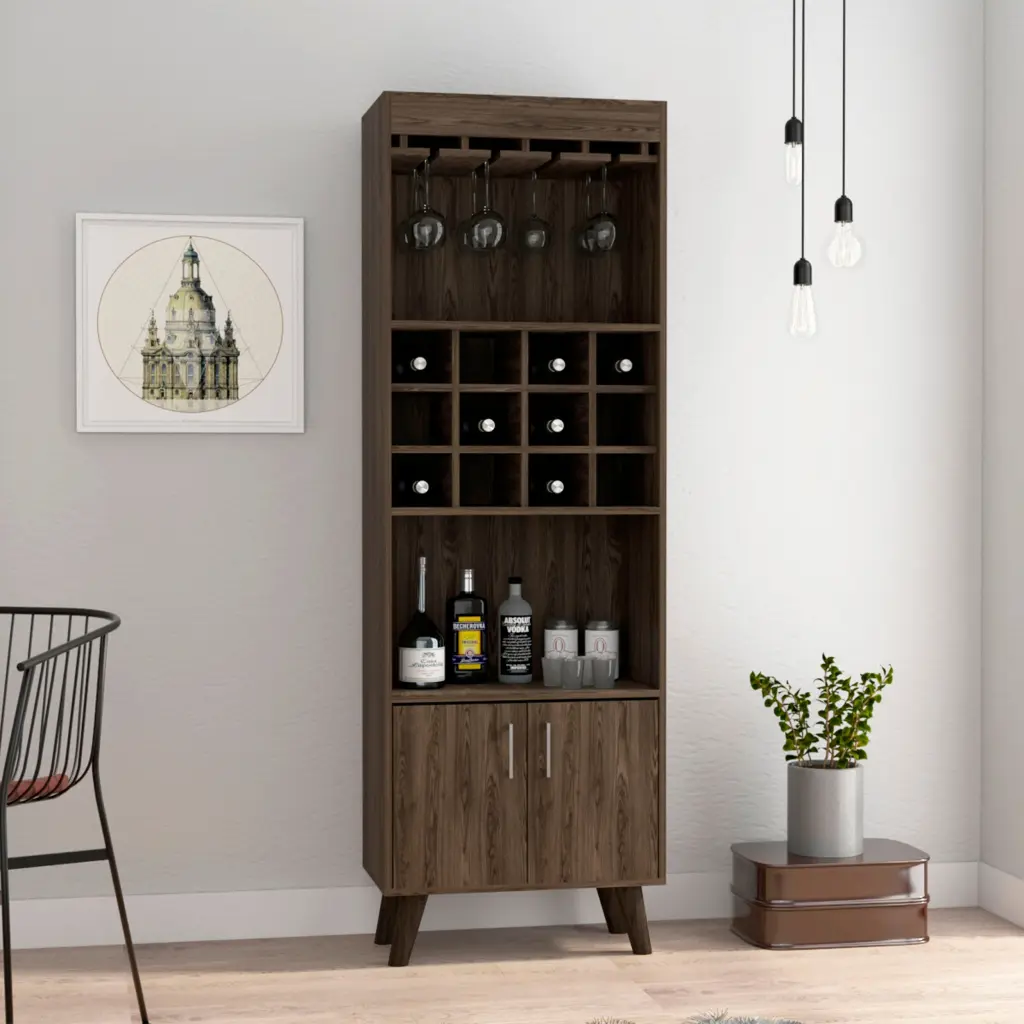 Oslo Bar Cabinet, Twelve Constructed Wine Rack, Double Door Cabinet tuhome