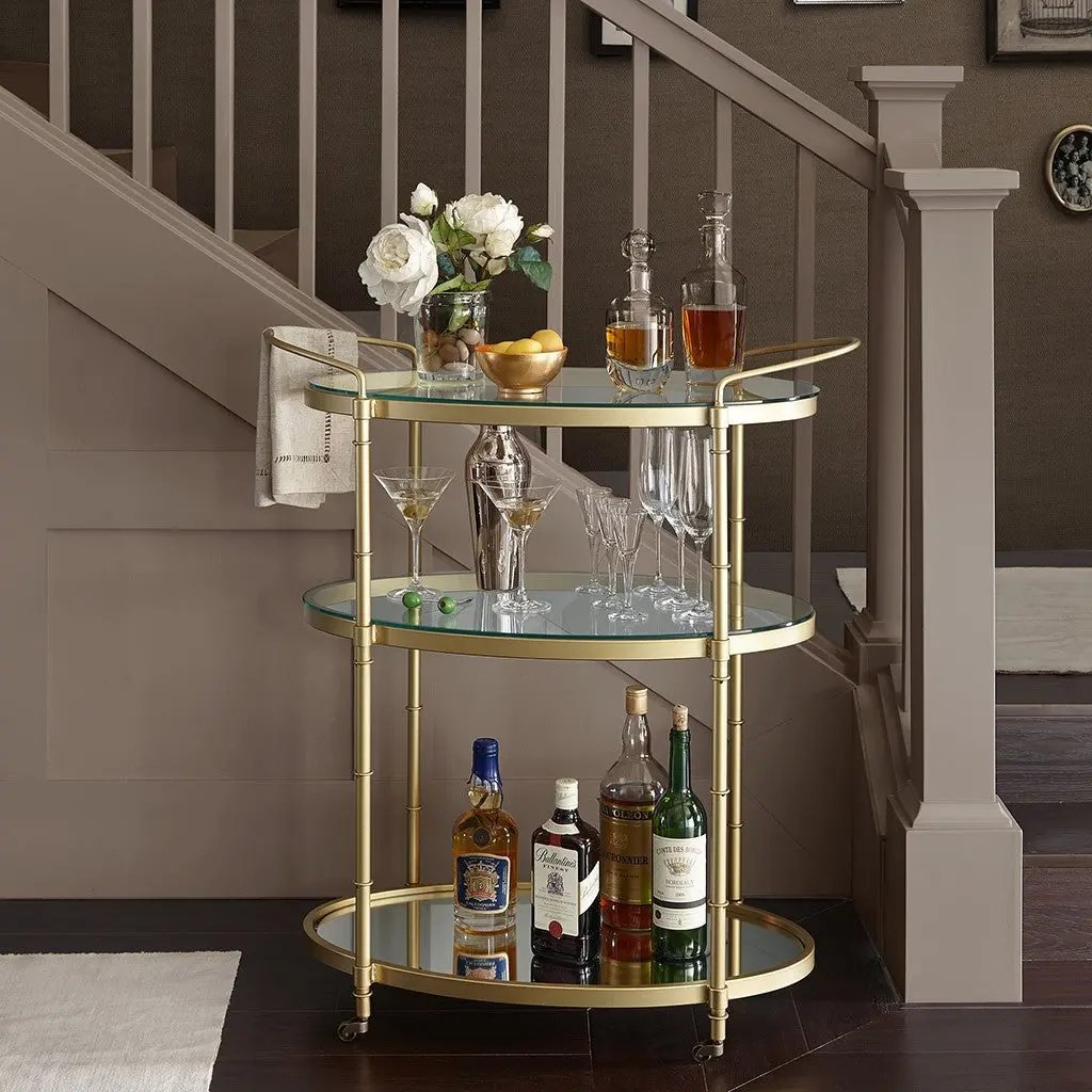 Bar Cart Antique Gold Metal Finish Elegant Home Bar jla