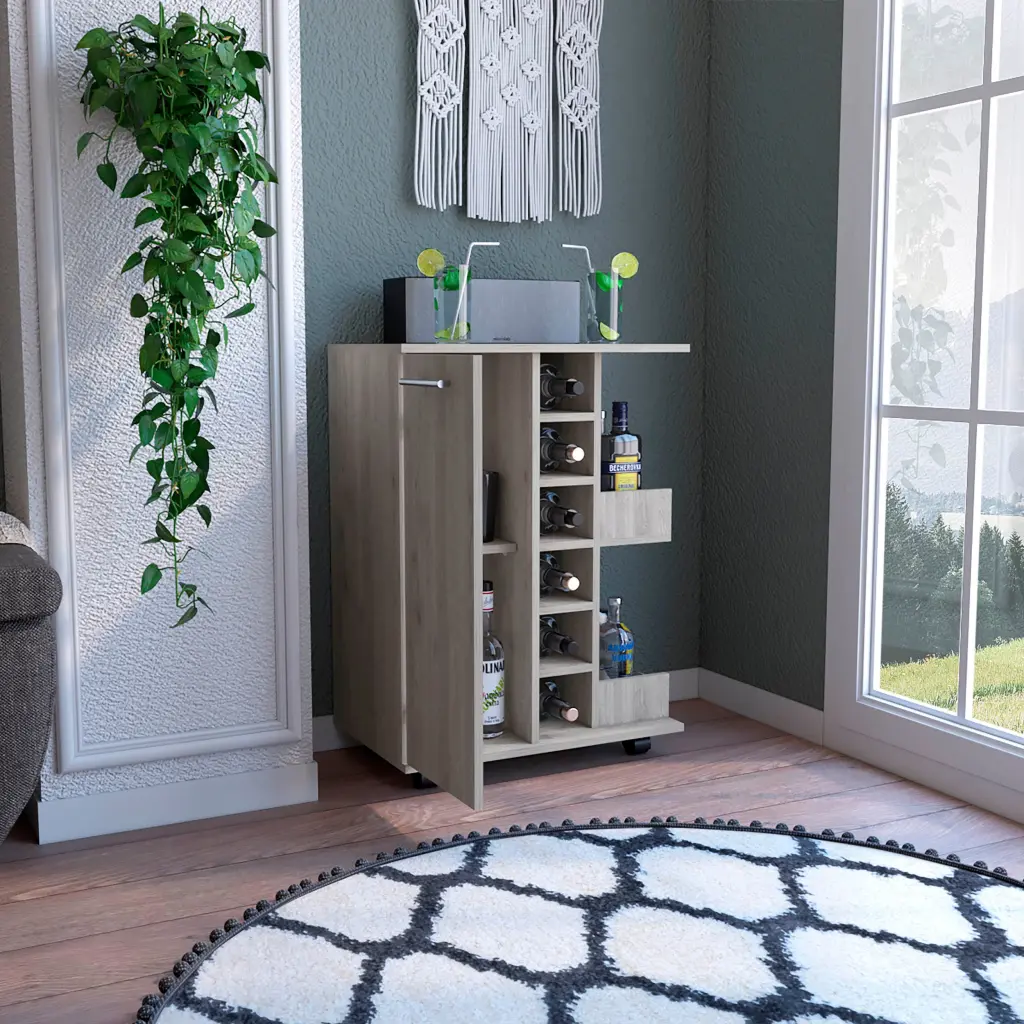 Bar Cart Wells Four Casters Light Gray Finish Mobile Serving Cart treevol furniture