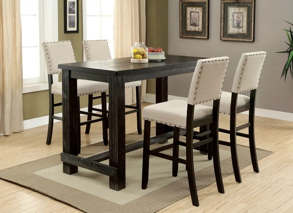 Antique Black Wooden 5 Piece Counter Height Dining Bar Set Table and 4 Chairs kanepe