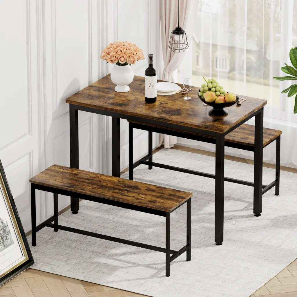 Dining Table Set Counter Height Bar Table 2 Benches Kitchen cz store