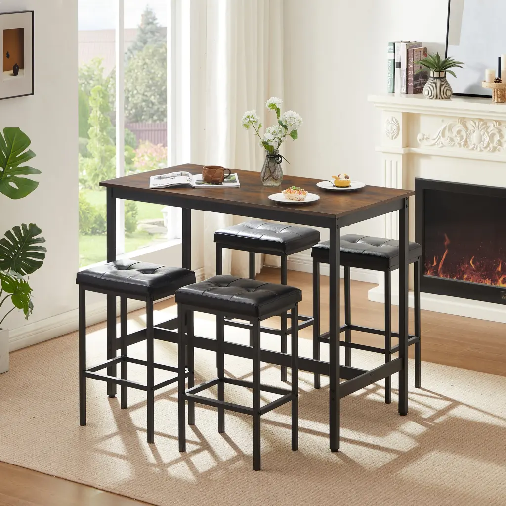 Pub High Dining Table 5 Piece Set Industrial Style Pub Table 4 Pub Chairs cz store