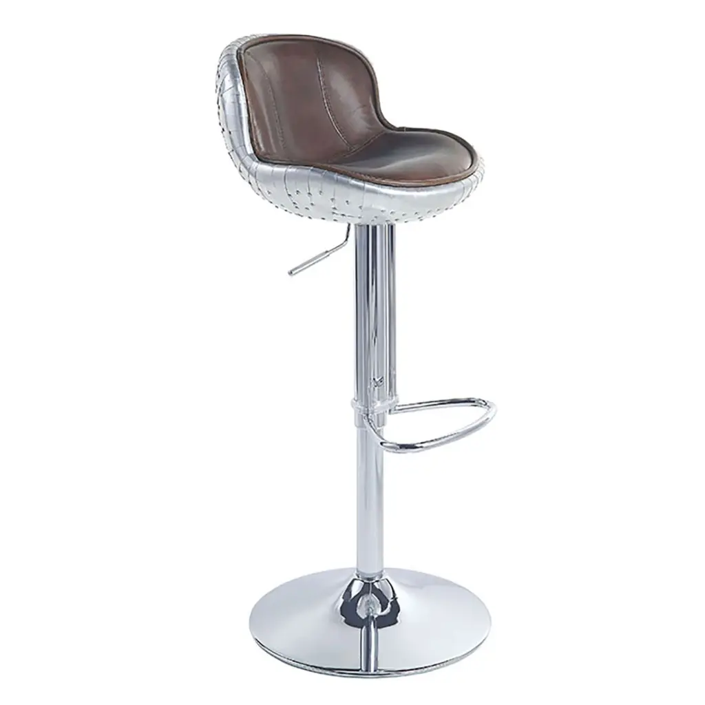 Vintage Brown And Aluminum Adjustable Stool Swivel Dining Room furniture max