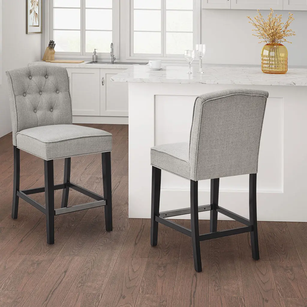 Tufted Counter Stool Light Grey Wood jla