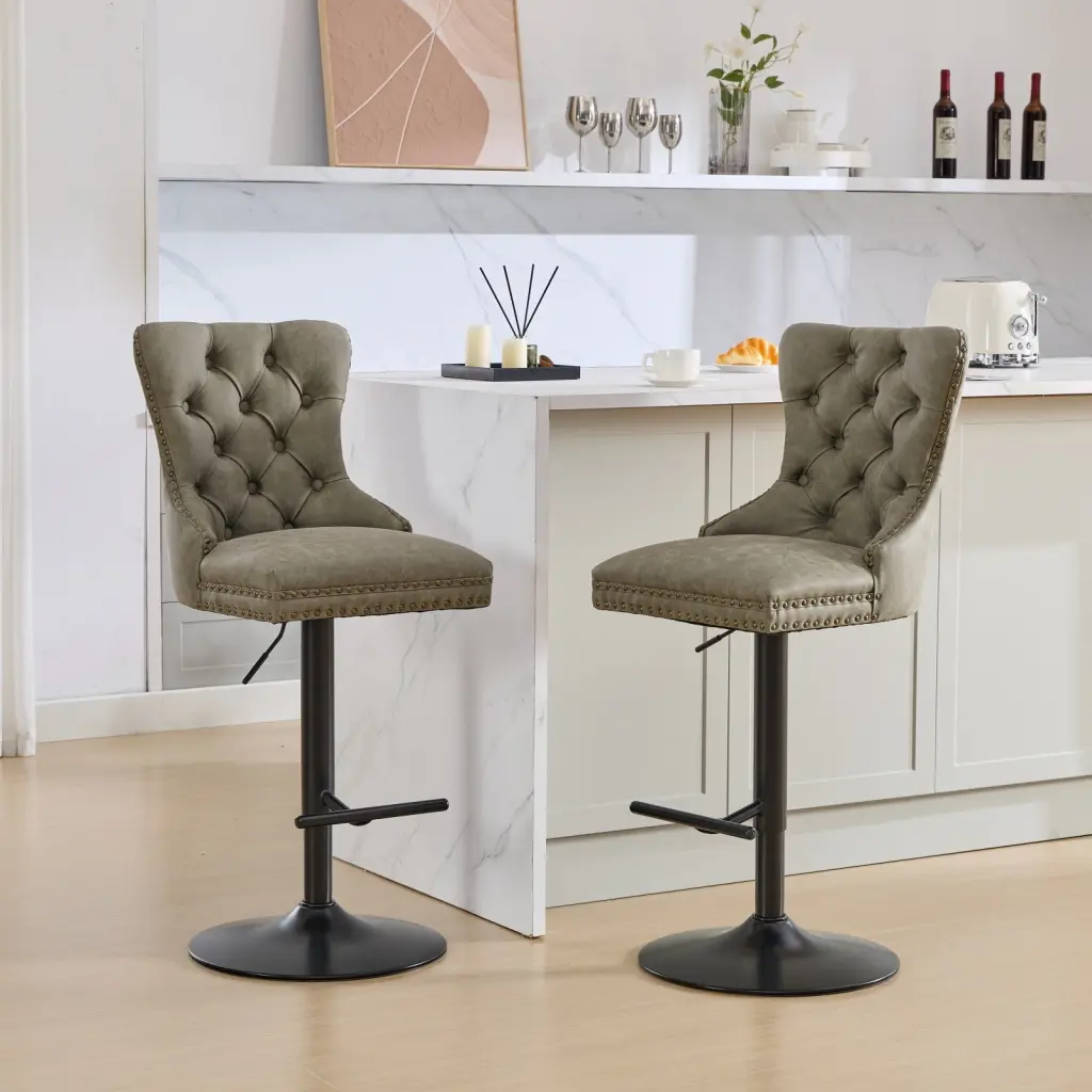 Aged and Retro PU Swivel Barstools Adjustable Seat Height 25-33 Inches a-a furniture