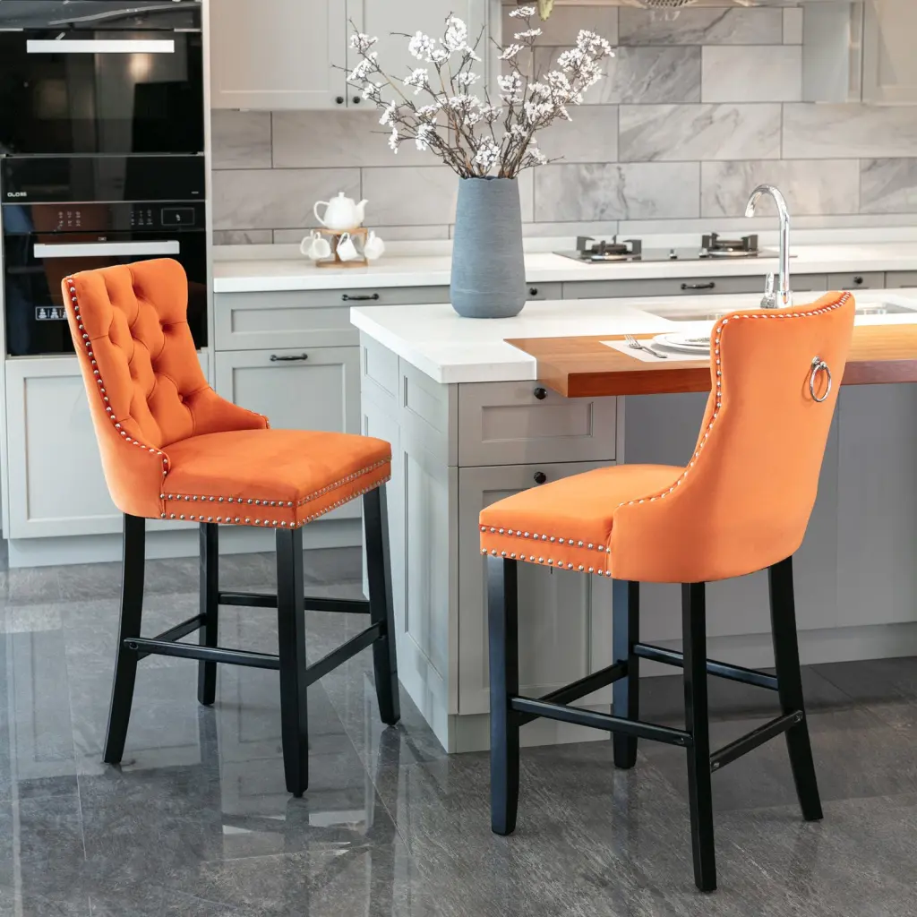 Contemporary Velvet Upholstered Barstools Button Tufted Decoration a-a furniture