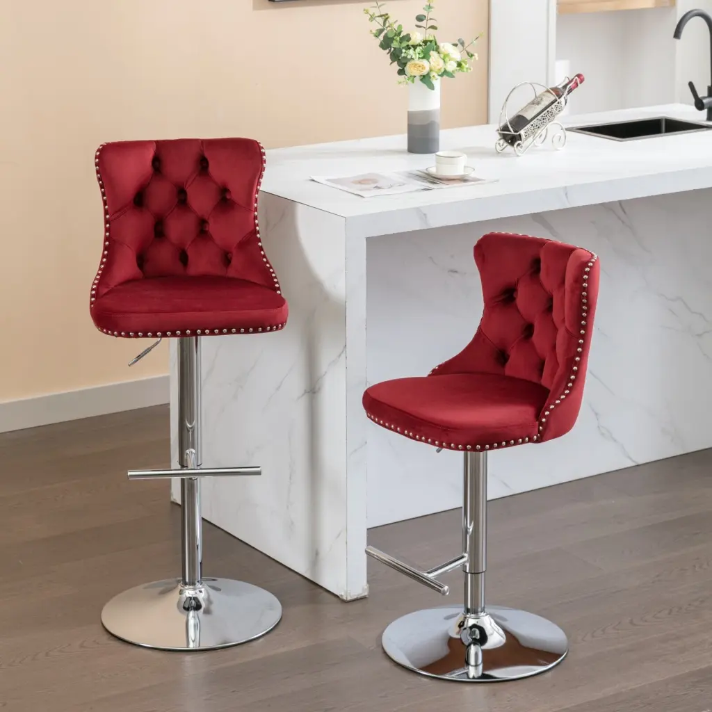 Swivel Velvet Barstools Adjustable Seat Height 25 to 33 Inch Chrome Base a-a furniture