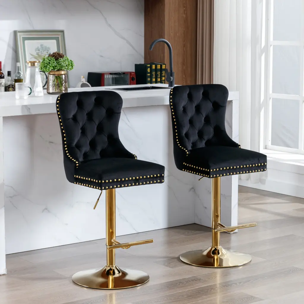 Thick Golden Swivel Velvet Barstools Adjustable Seat Height 27-35 Inches a-a furniture