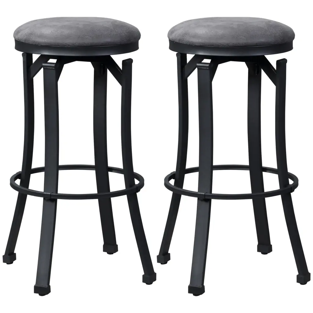 Bar Stools Set 2 Vintage Barstools Footrest and Microfiber Upholstery aosom business