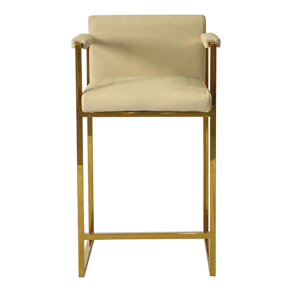 Beige and Gold Dining Chair Bar Stool Kitchen Stainless Steel Base furnings