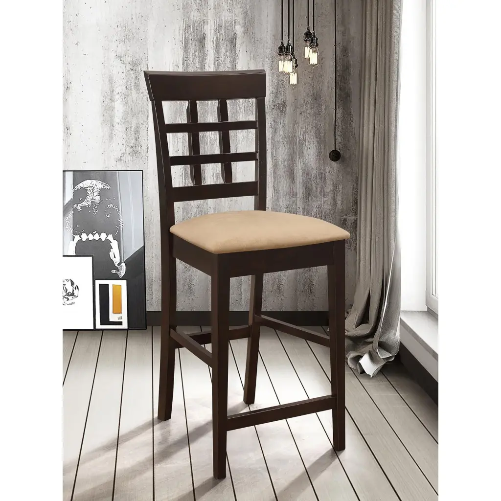 Beige And Cappuccino Upholstered Counter Height Stools Set 2 Solid Wood furniture max