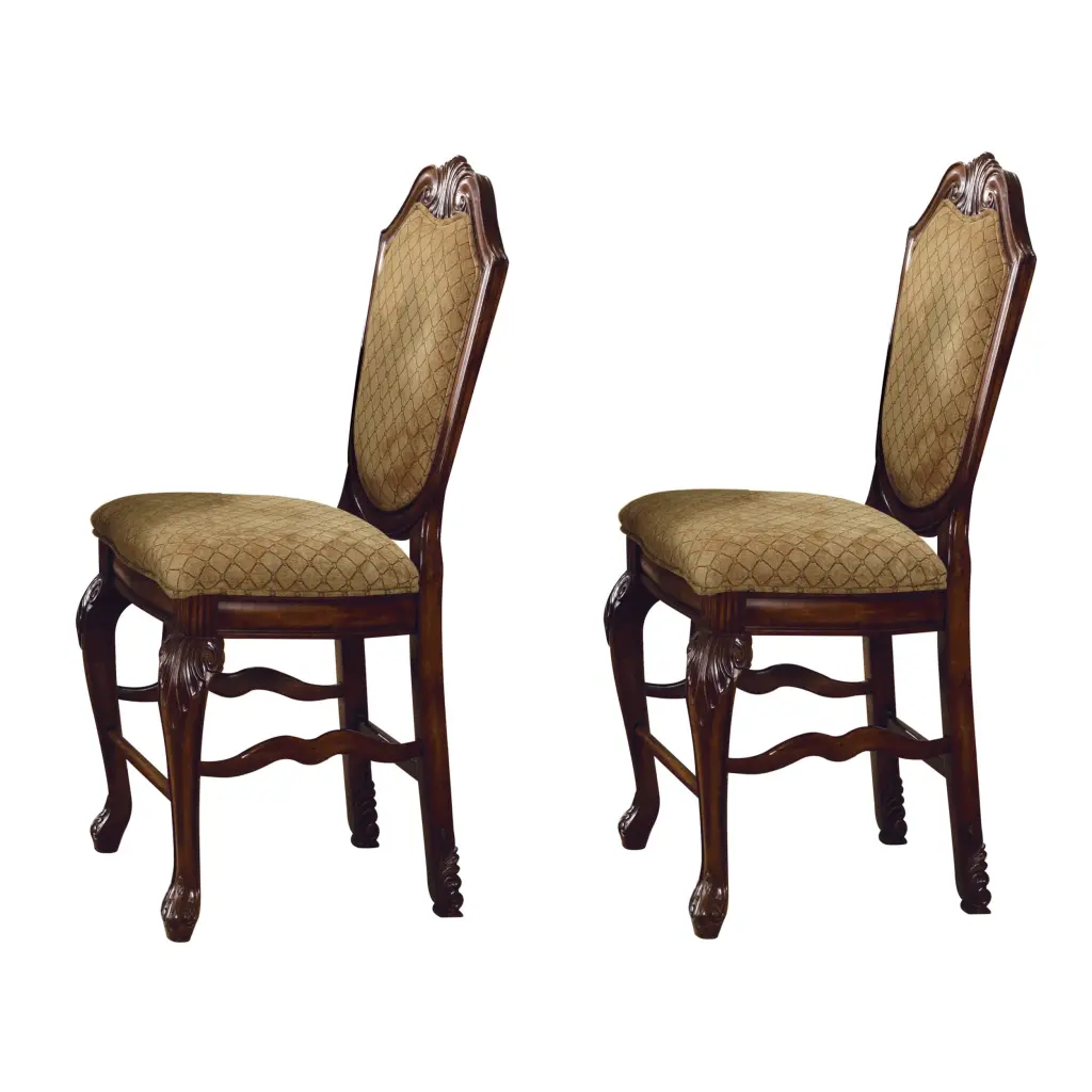 Beige And Espresso Solid Back Counter Height Stools Set 2 Espresso Finish furniture max