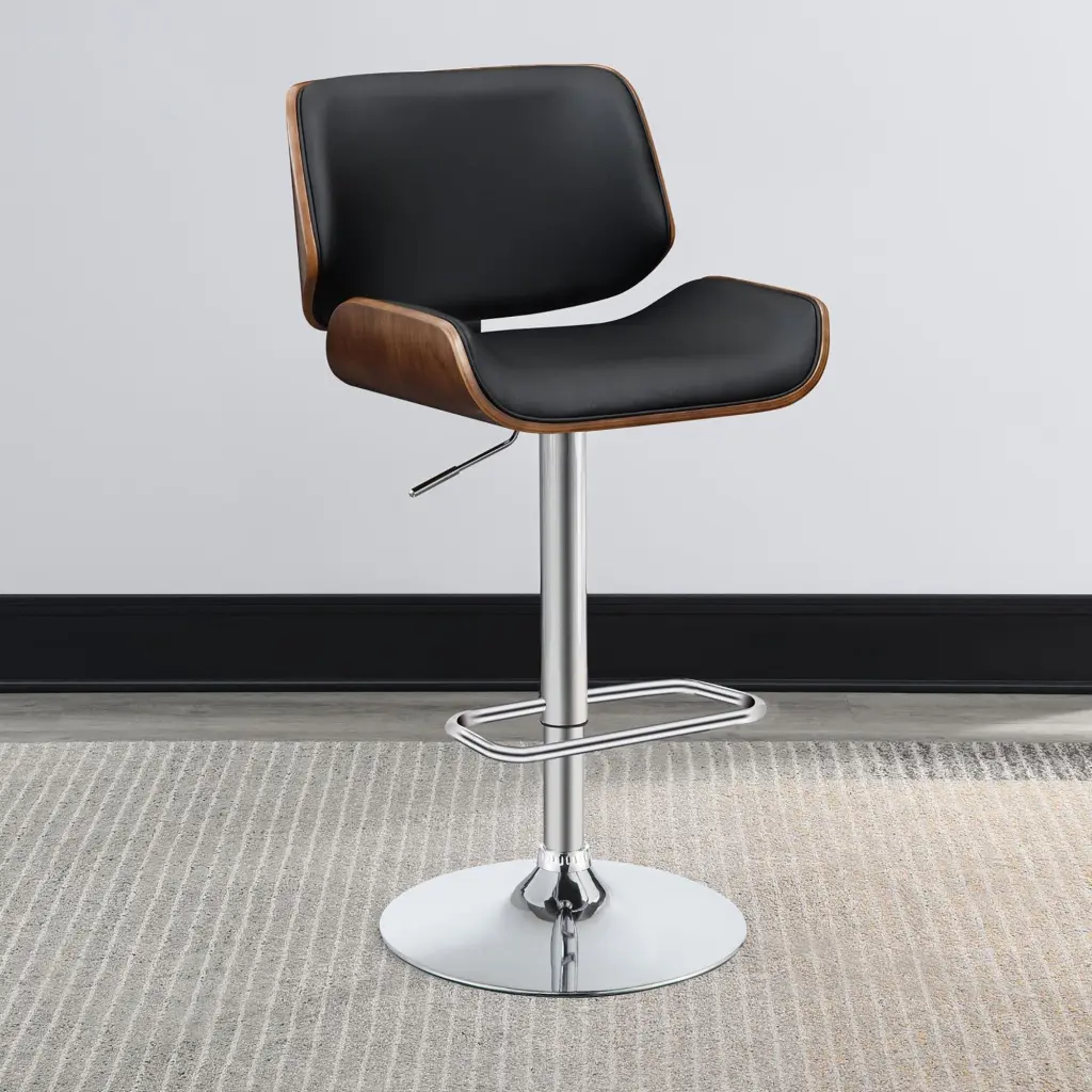 Black and Chrome Adjustable Bar Stool Solid Black Brown Dining furniture max