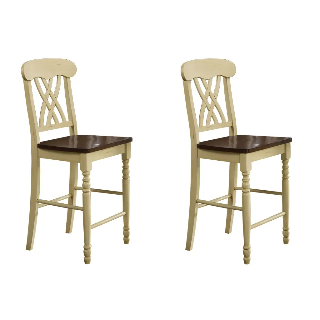 Buttermilk And Oak Cross Back Counter Height Stools Set 2 Dining Stools furniture max