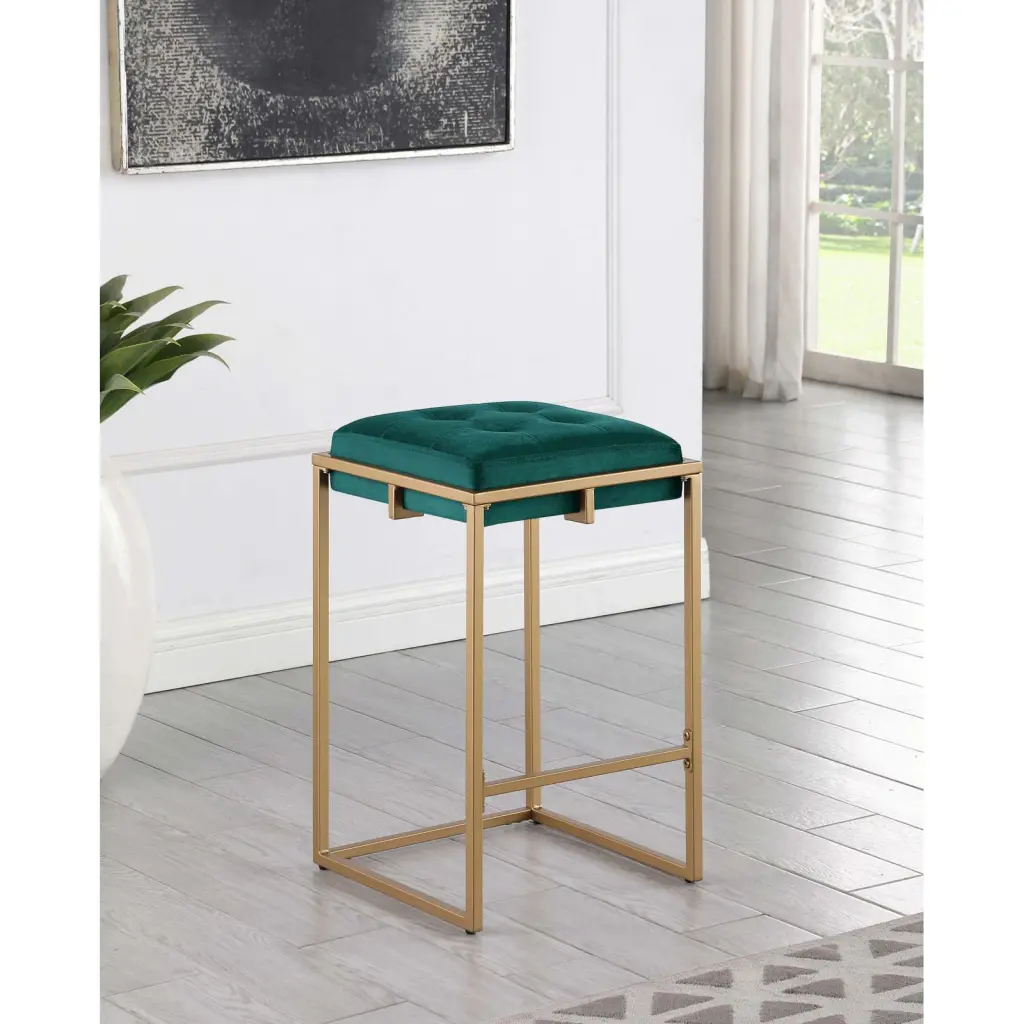 Hunter Green and Gold Counter Height Stools Set 2 Dining furniture max