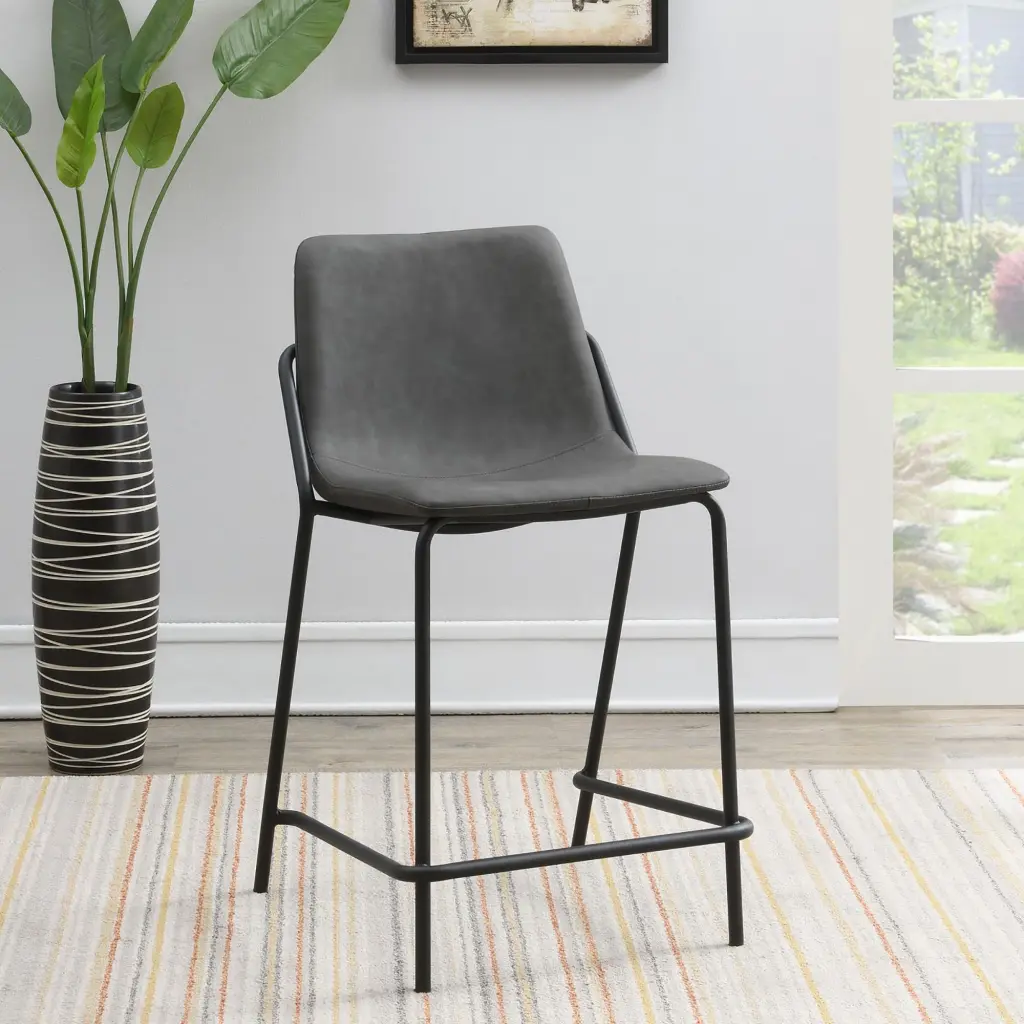 Set 2 Grey and Black Counter Height Stools Footrest furniture max