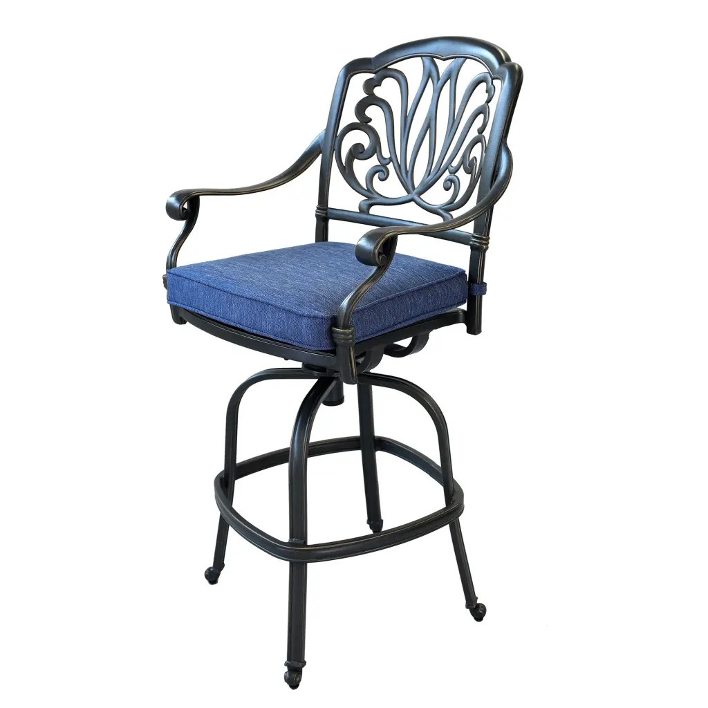 Patio Outdoor Aluminum Swivel Bar Stool Cushion Set 2 Navy gathercraft