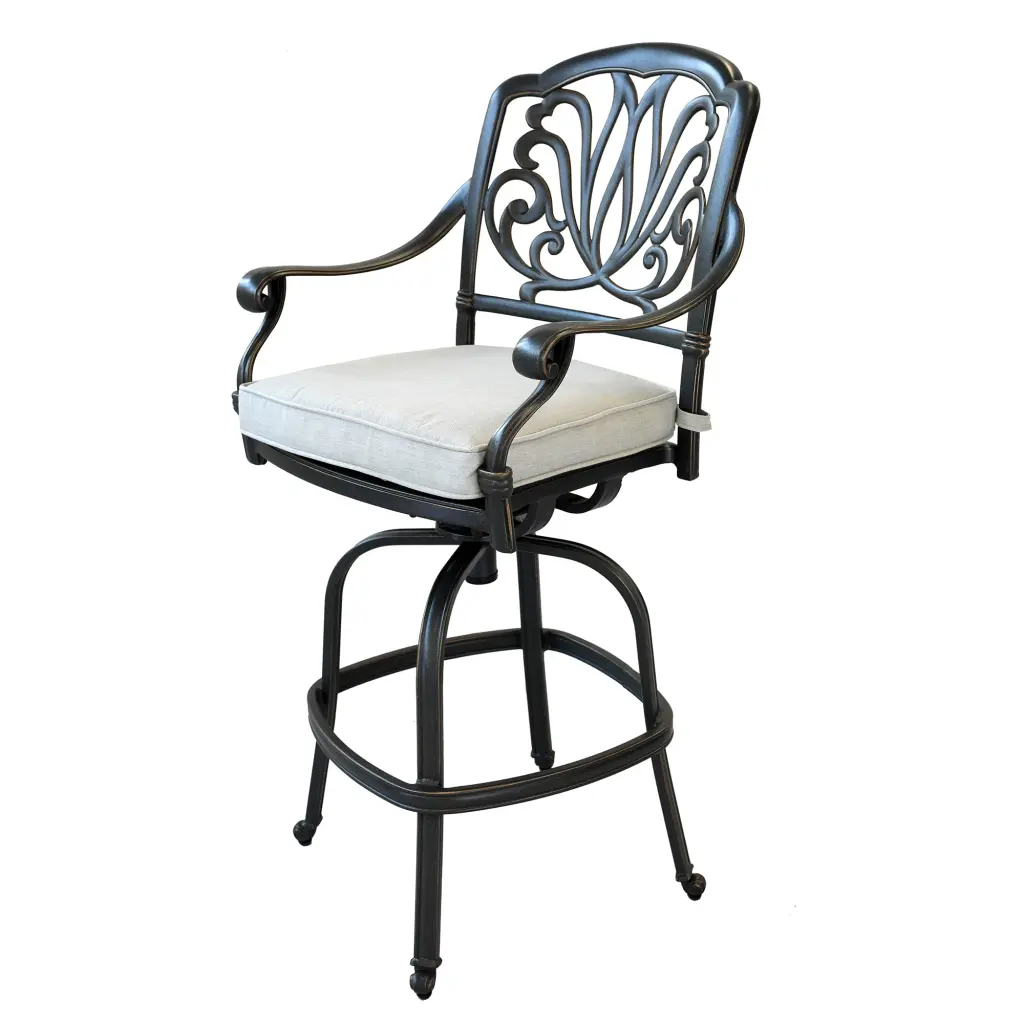 Patio Outdoor Aluminum Swivel Bar Stool Cushion, Set 2, Cast Iron Base gathercraft