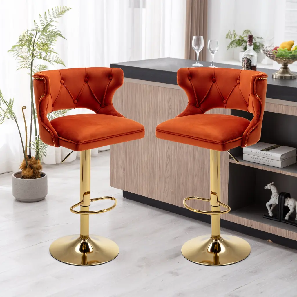 Counter Height Bar Stools Back and Footrest Velvet Dining Chairs homemax