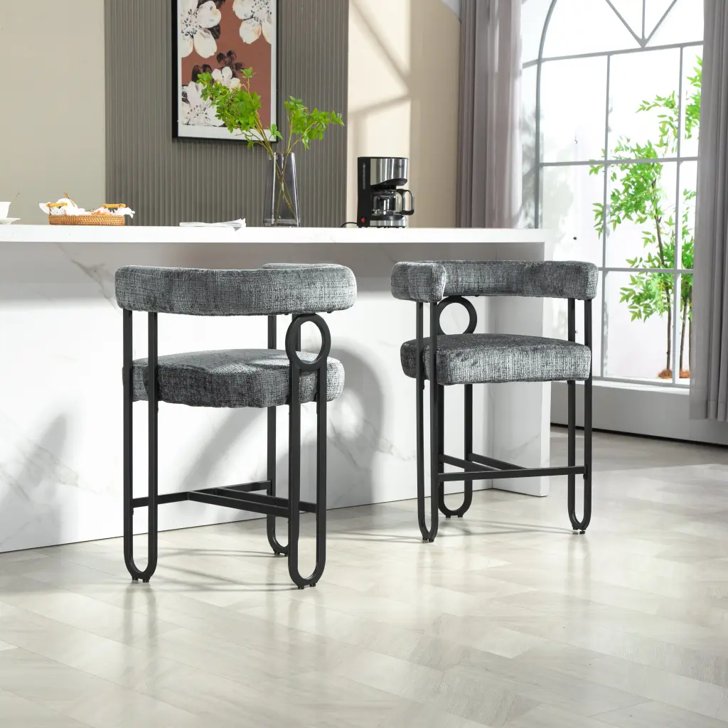 Coolmore Bar Stools Set 2 Modern Bar Stool Back Black Metal house hold-w1588