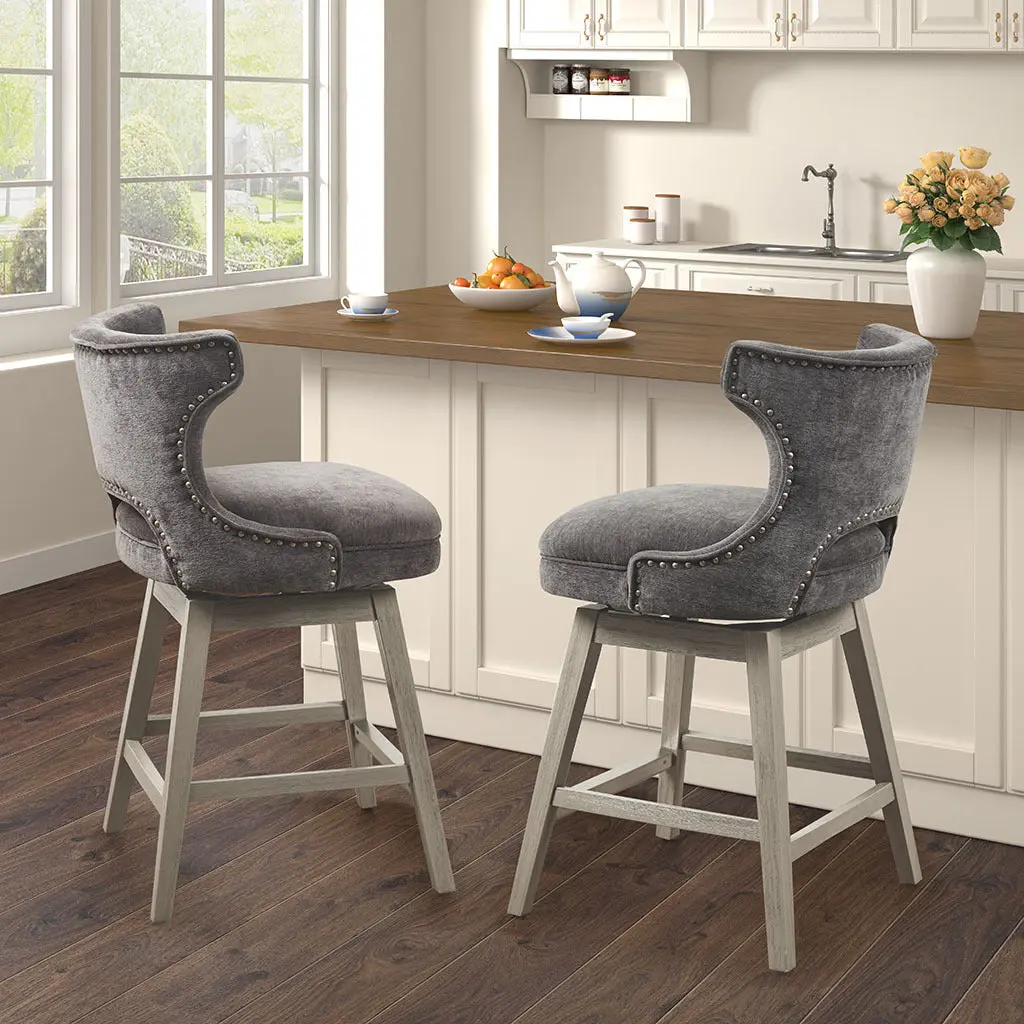 25.75 Inch Swivel Counter Stool Charcoal Polyester Bar Stool jla