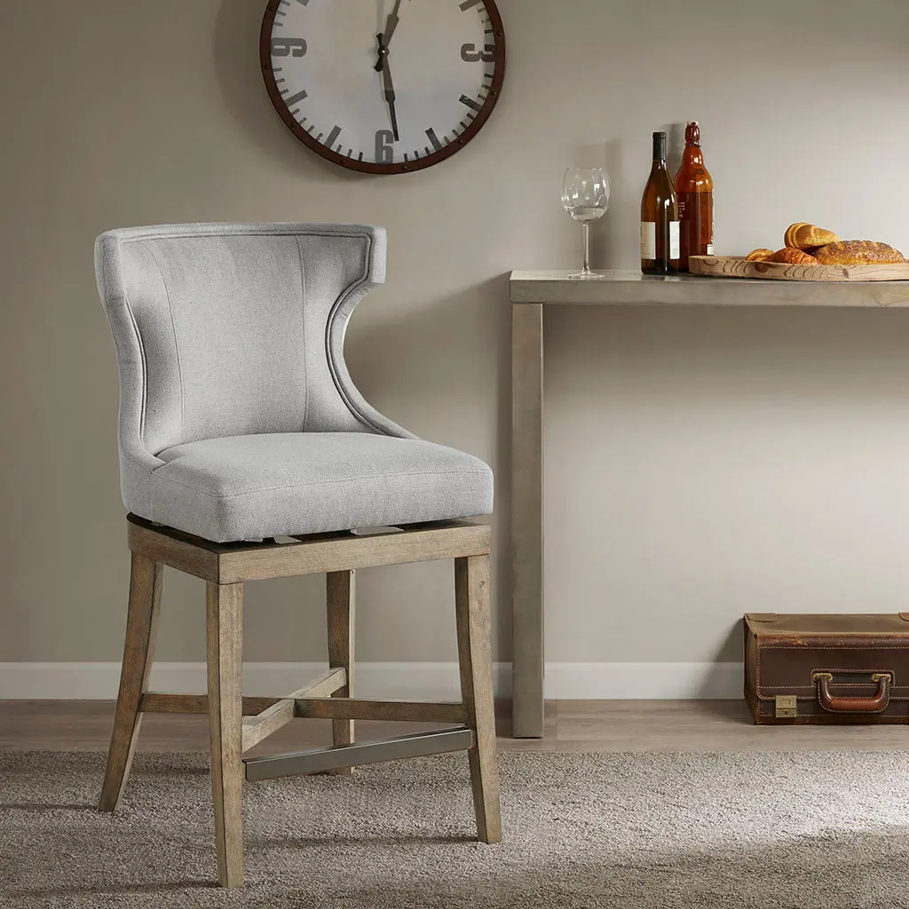 Counter Stool Swivel Seat Light Grey Polyester Bar Stool jla