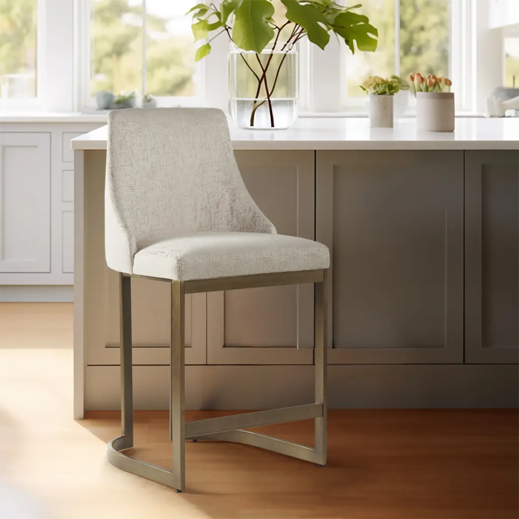26 Inch Upholstered Counter Stool Metal Base Cream Plywood jla