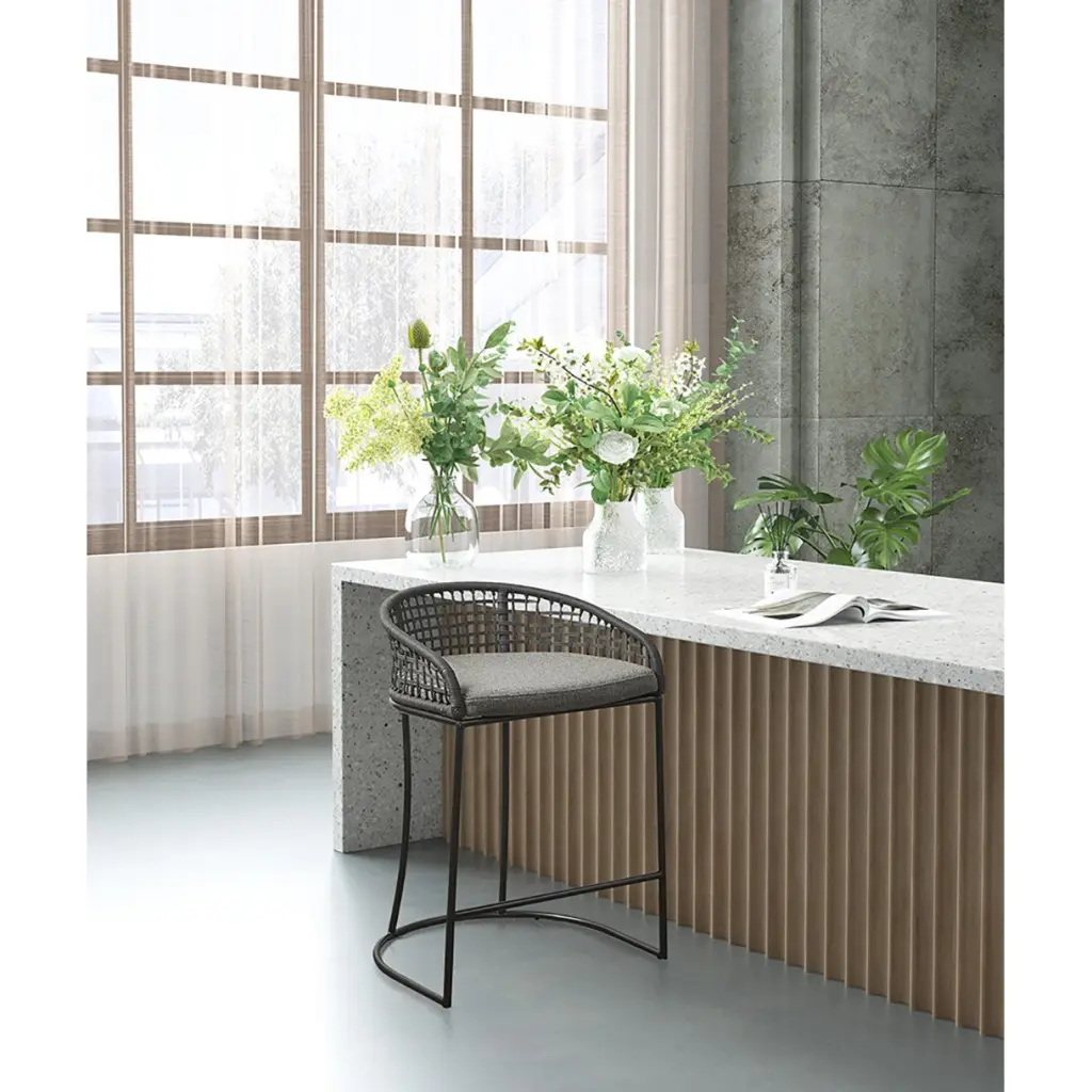 Woven Counter Stool 25 Inch Dark Gray Metal Bar Stool jla